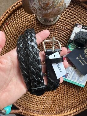 Old Navy Black Braided Leather Belt with Silver Buckle New with Tags XS